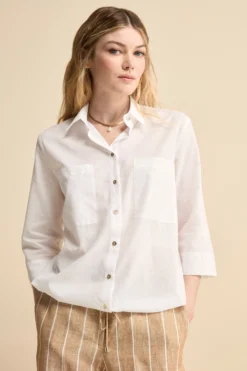 Camicia Over in Cotone con Coulisse - PANNA
