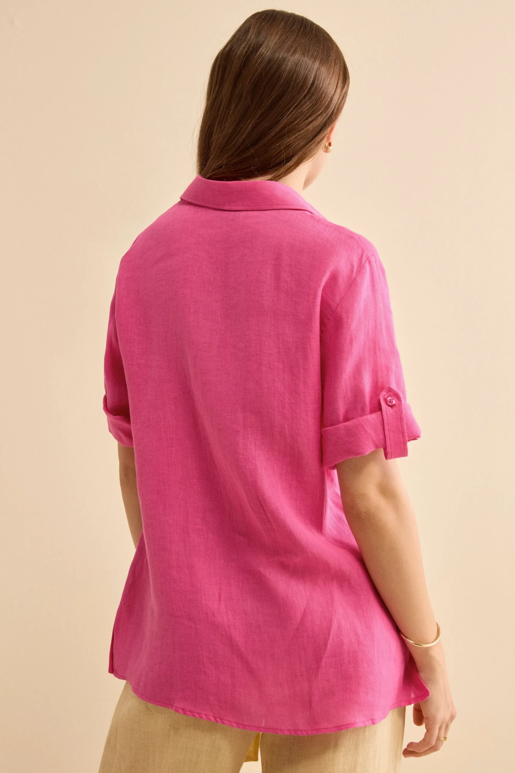 Camicia Over in Lino con Risvolto - FUXIA