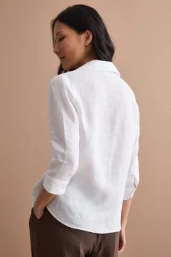 Camicia Over in Lino con Scollo Aperto - BIANCO