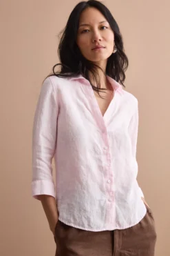 Camicia Over in Lino con Scollo Aperto - ROSA