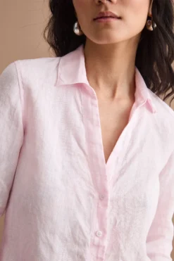 Camicia Over in Lino con Scollo Aperto - ROSA