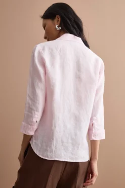 Camicia Over in Lino con Scollo Aperto - ROSA