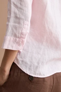 Camicia Over in Lino con Scollo Aperto - ROSA