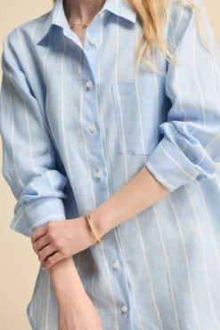 Camicia Over in Lino con Taschino - AZZURRO RIGATO
