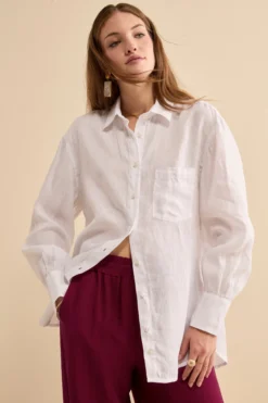 Camicia Over in Lino con Taschino - BIANCO