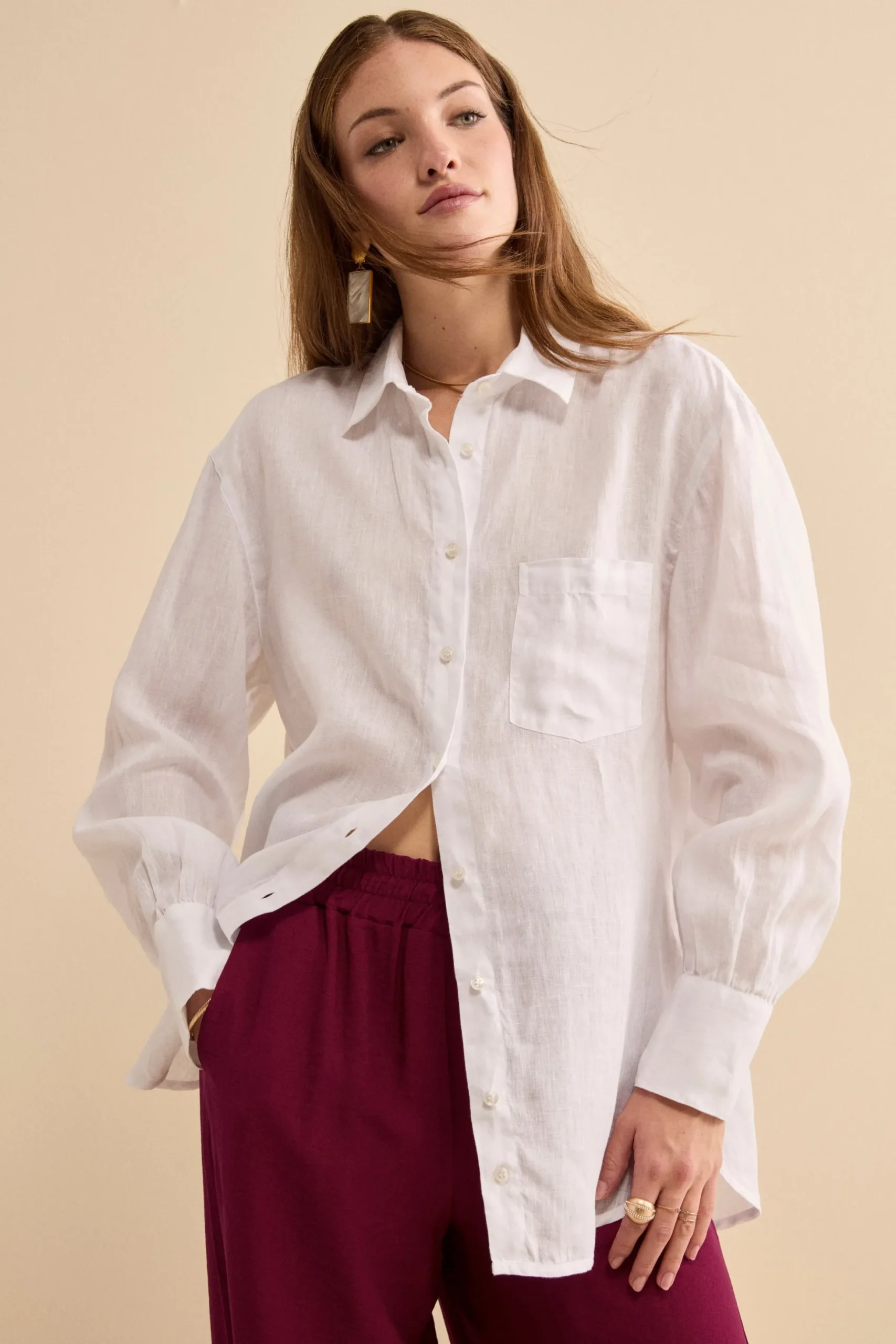 Camicia Over in Lino con Taschino - BIANCO