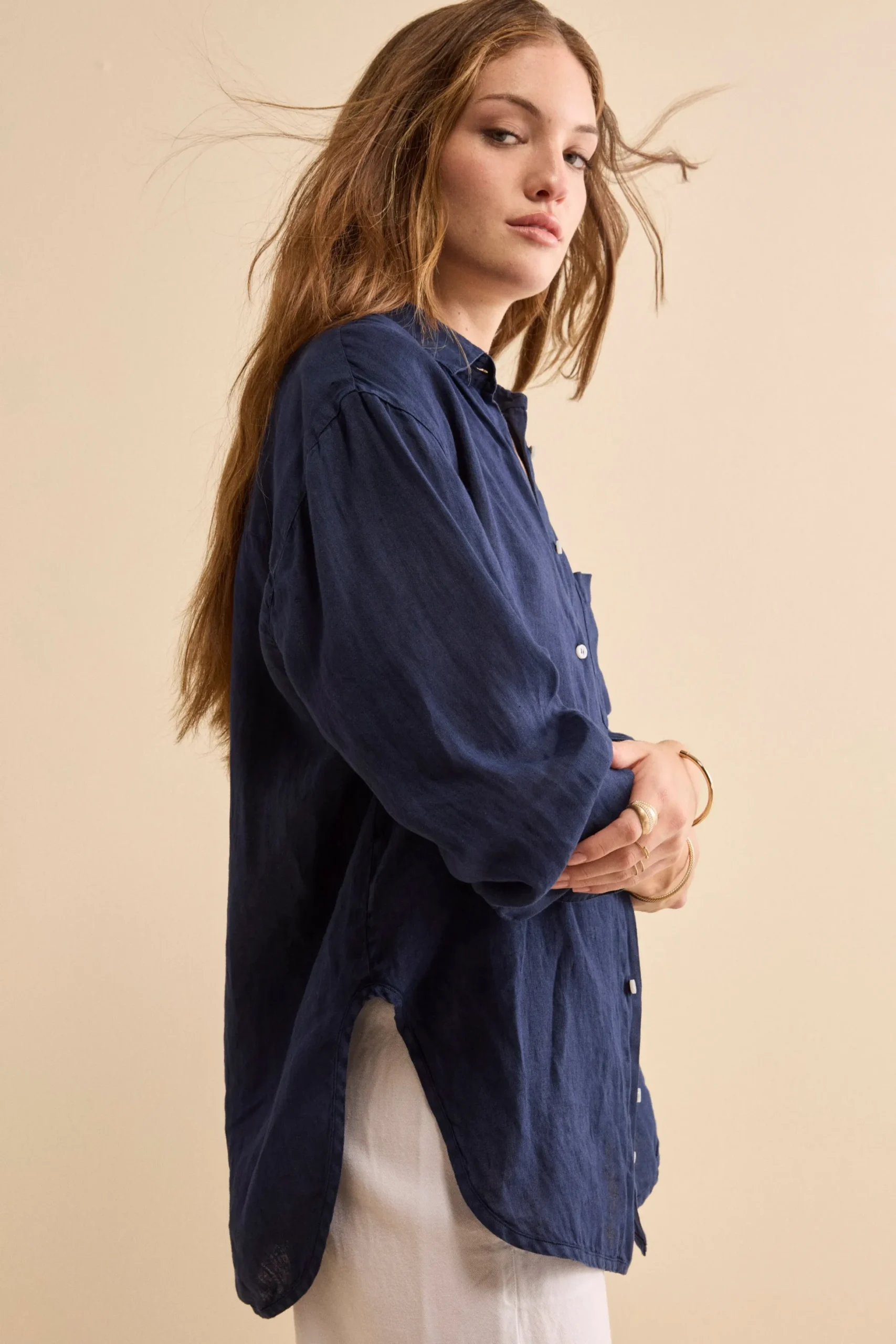 Camicia Over in Lino con Taschino - NAVY