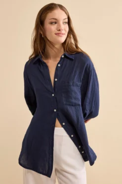 Camicia Over in Lino con Taschino - NAVY