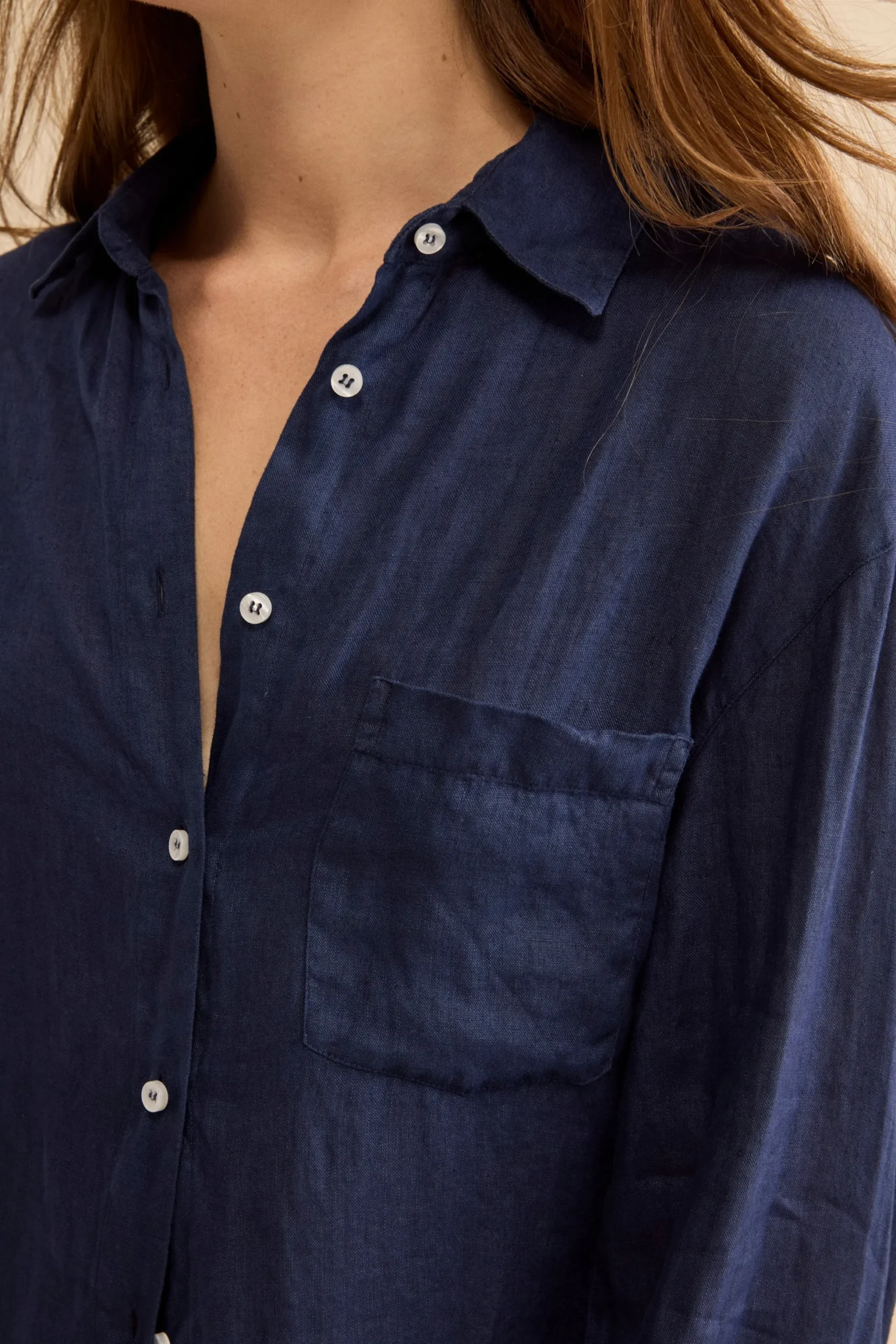 Camicia Over in Lino con Taschino - NAVY