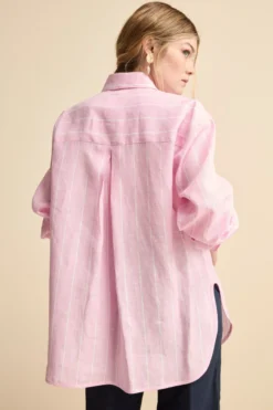 Camicia Over in Lino con Taschino - ROSA RIGATO