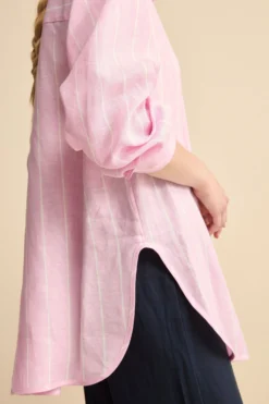 Camicia Over in Lino con Taschino - ROSA RIGATO
