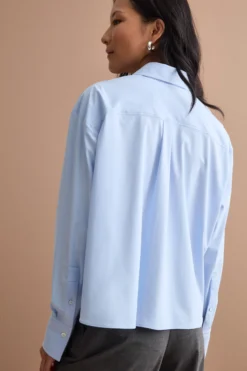 Camicia Over in Tessuto Tecnico con Taschino - AZZURRO
