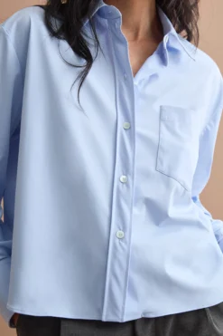 Camicia Over in Tessuto Tecnico con Taschino - AZZURRO