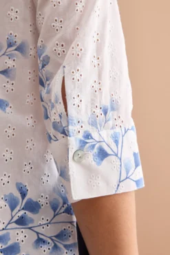 Camicia Oversize in Cotone Sangallo - FANT. BIANCO/BLU