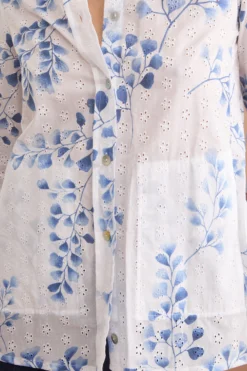 Camicia Oversize in Cotone Sangallo - FANT. BIANCO/BLU
