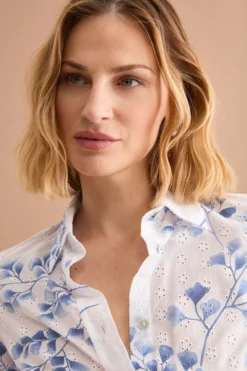 Camicia Oversize in Cotone Sangallo - FANT. BIANCO/BLU