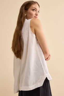 Camicia Over Smanicata in Lino - BIANCO