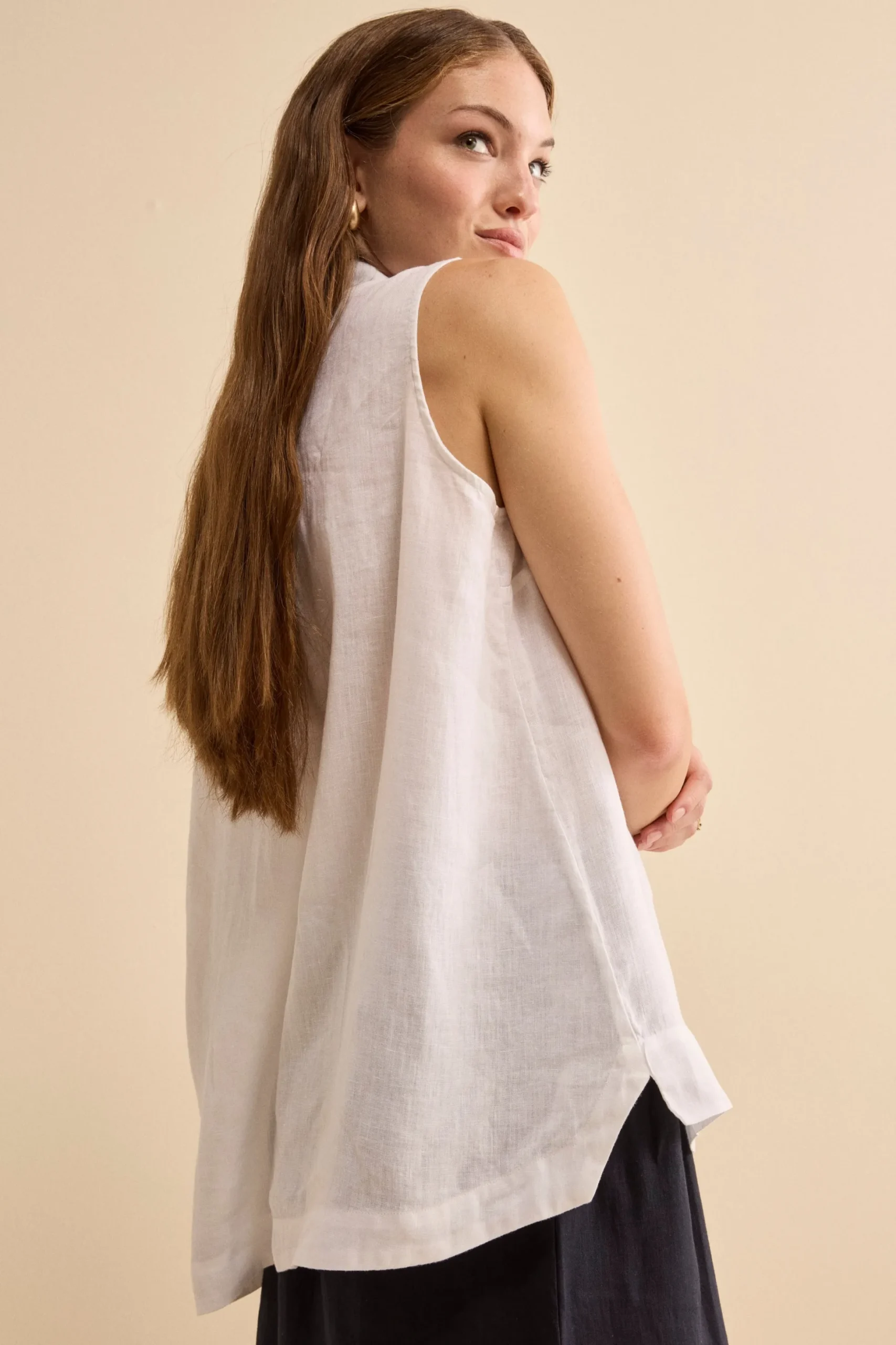 Camicia Over Smanicata in Lino - BIANCO