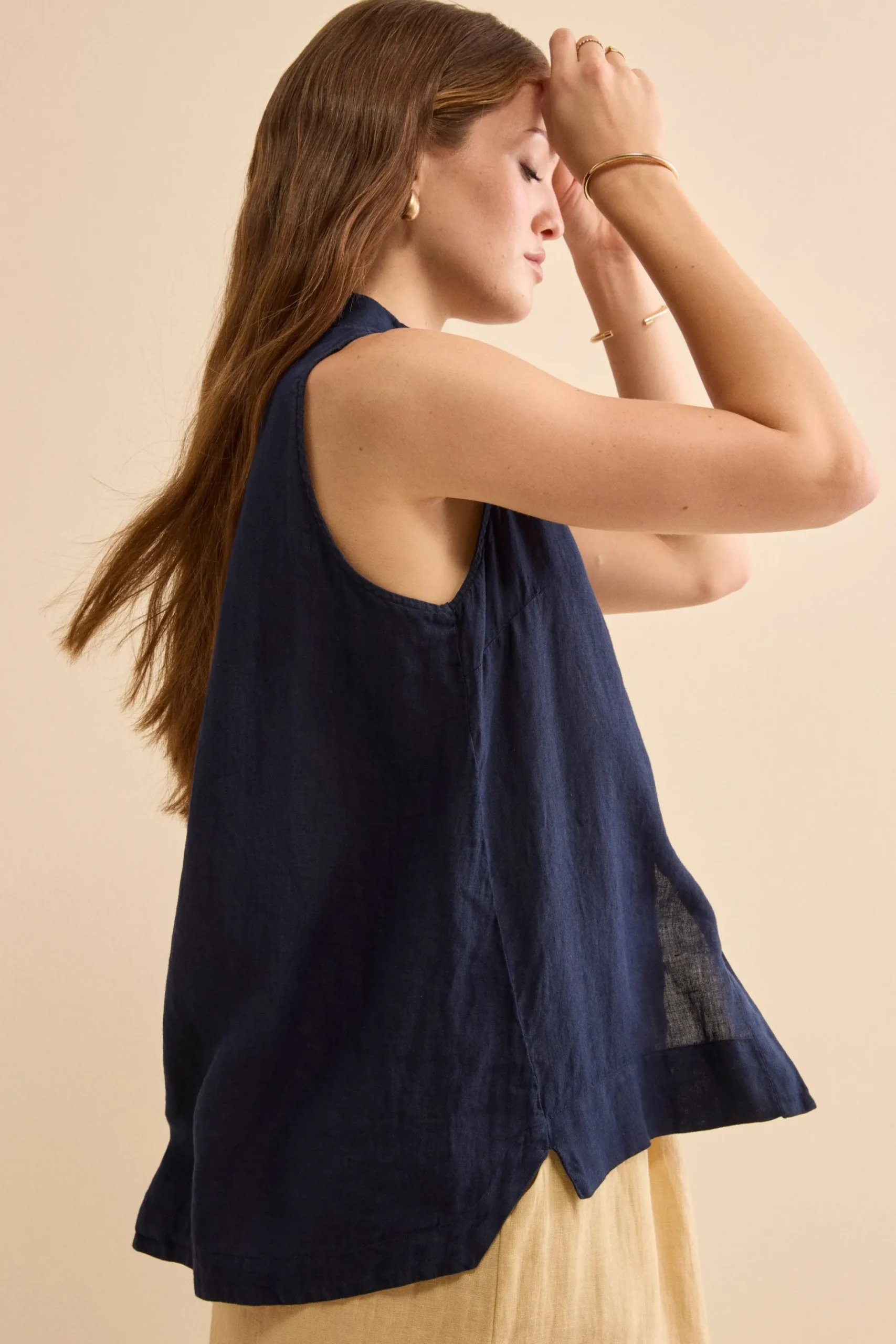 Camicia Over Smanicata in Lino - NAVY