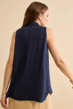 Camicia Over Smanicata in Lino - NAVY