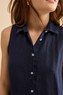 Camicia Over Smanicata in Lino - NAVY