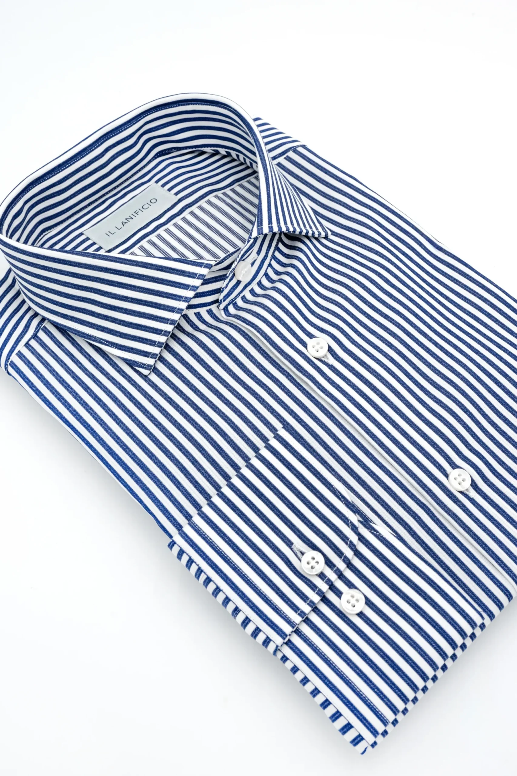 Camicia Oxford Custom Fit con Collo Francese - BLU RIGATO