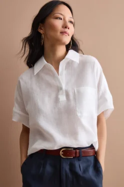 Camicia Polo Over in Lino con Taschino - BIANCO