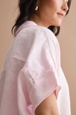 Camicia Polo Over in Lino con Taschino - ROSA