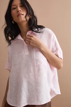 Camicia Polo Over in Lino con Taschino - ROSA
