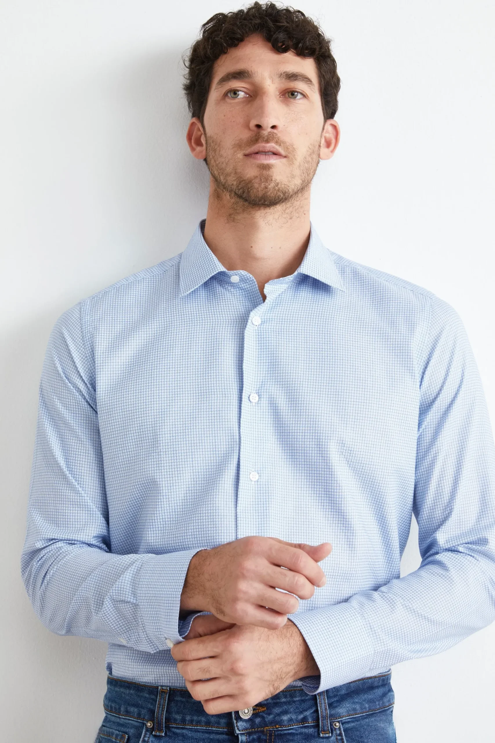 Camicia Quadretti Slim Fit - FANT. BIANCO/AZZURRO