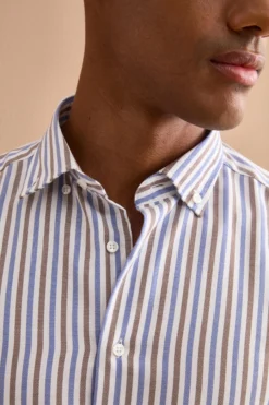 Camicia Regular Button Down a Righe - RIGATO BLU/MARRONE