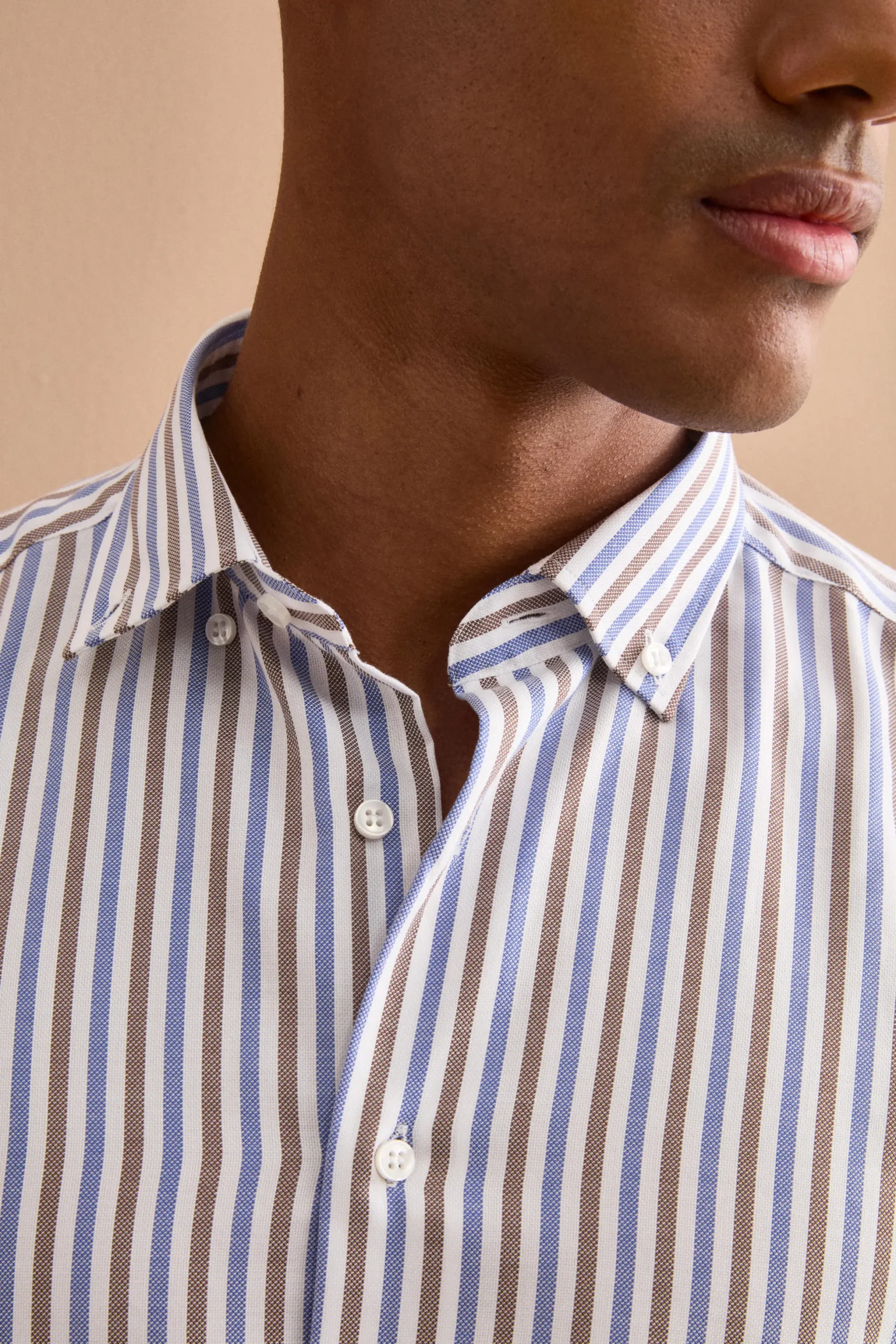 Camicia Regular Button Down a Righe - RIGATO BLU/MARRONE