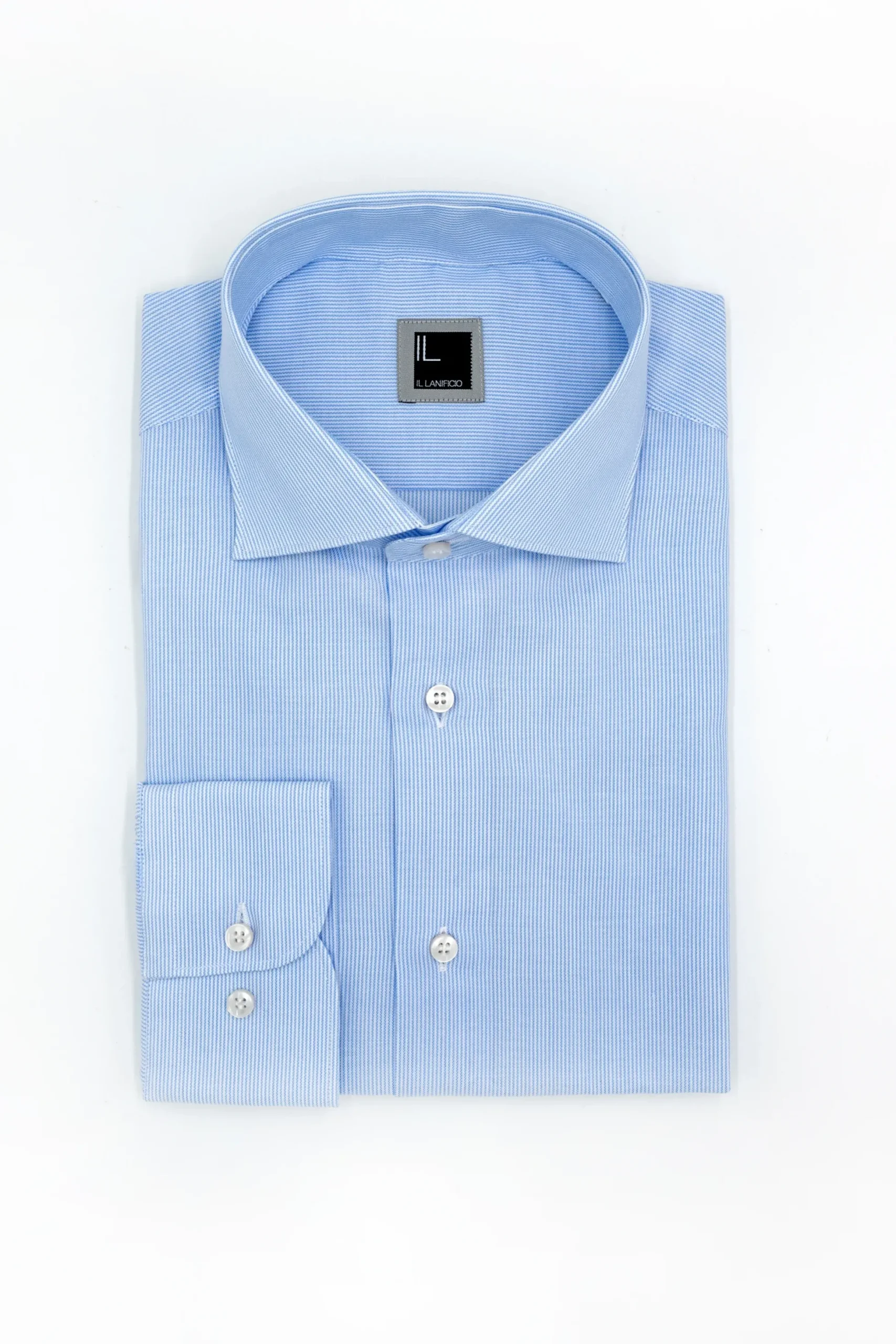 Camicia Regular Fit a Righe con Collo Francese - AZZURRO RIGATO