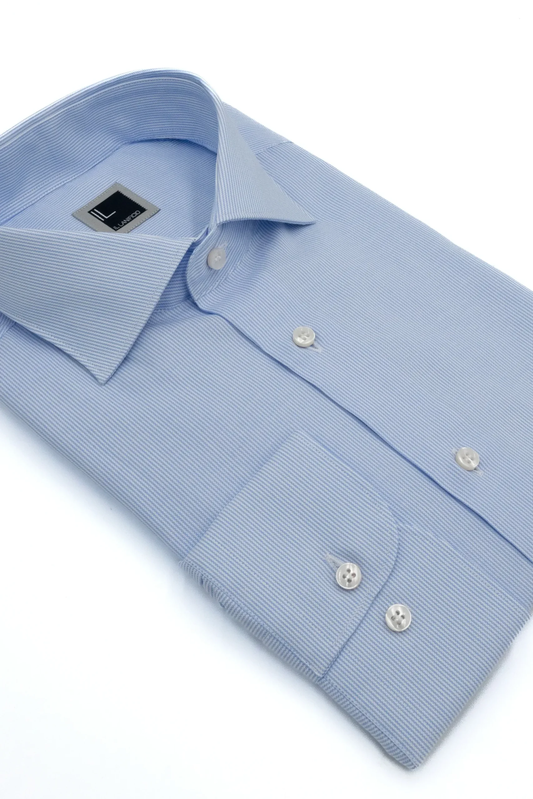 Camicia Regular Fit a Righe con Collo Francese - AZZURRO RIGATO