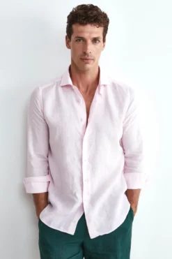 Camicia Rosa in Lino Slim Fit - ROSA