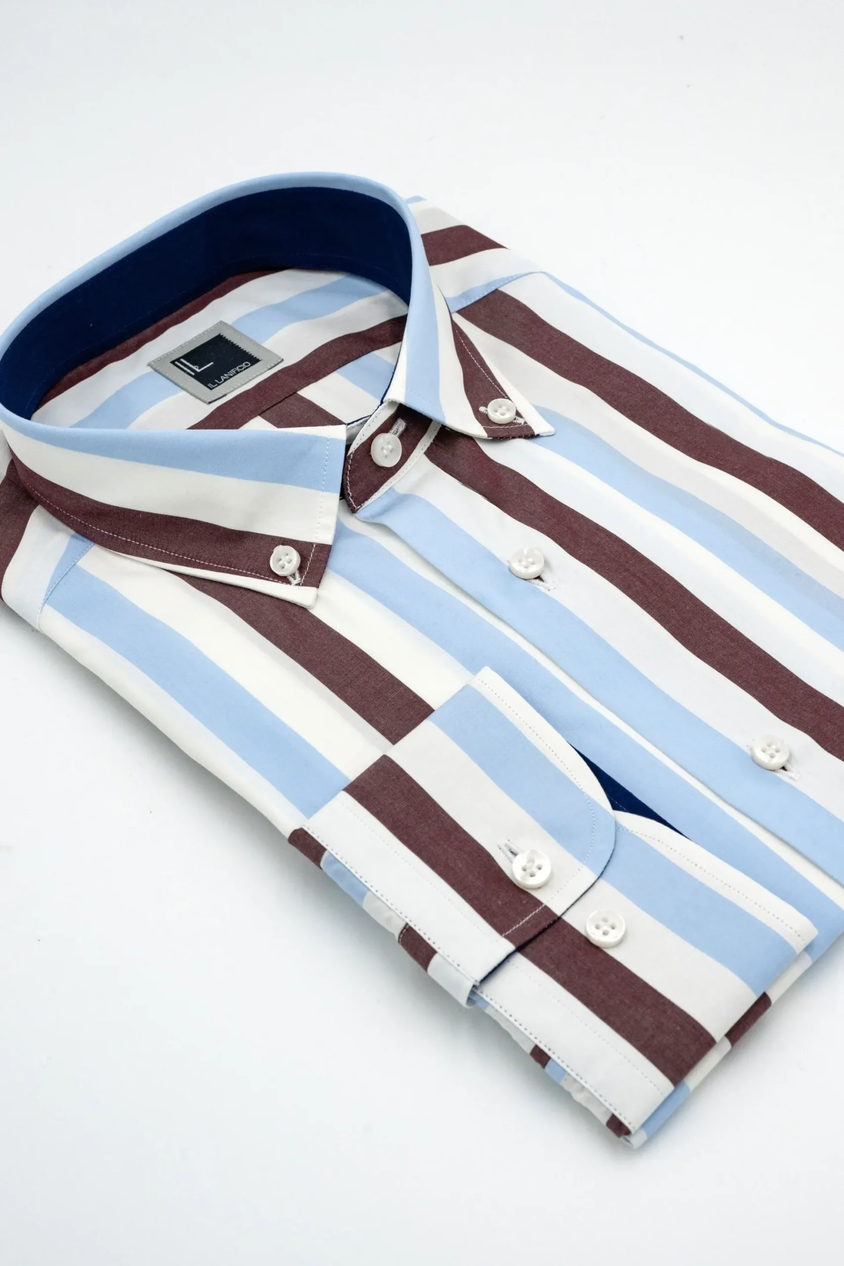 Camicia Slim Fit a Righe Button Down - RIGATO BEIGE/BLU