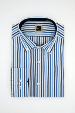 Camicia Slim Fit a Righe Button Down - RIGATO BLU/AZZURRO