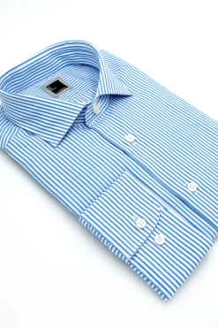Camicia Slim Fit a Righe con Collo Francese - AZZURRO RIGATO