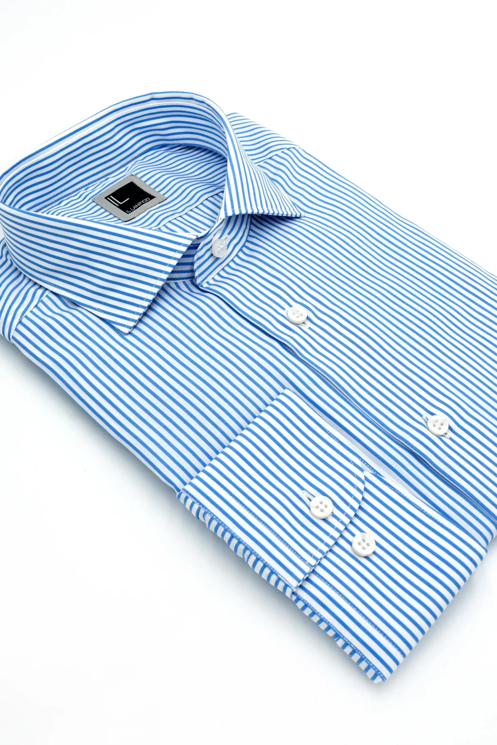 Camicia Slim Fit a Righe con Collo Francese - AZZURRO RIGATO