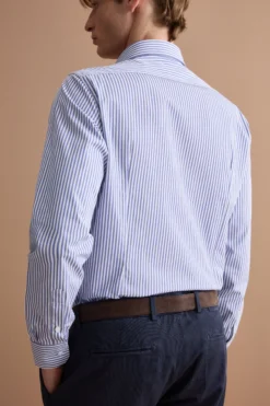 Camicia Slim Fit in Cotone con Collo Francese - RIGATO BLU