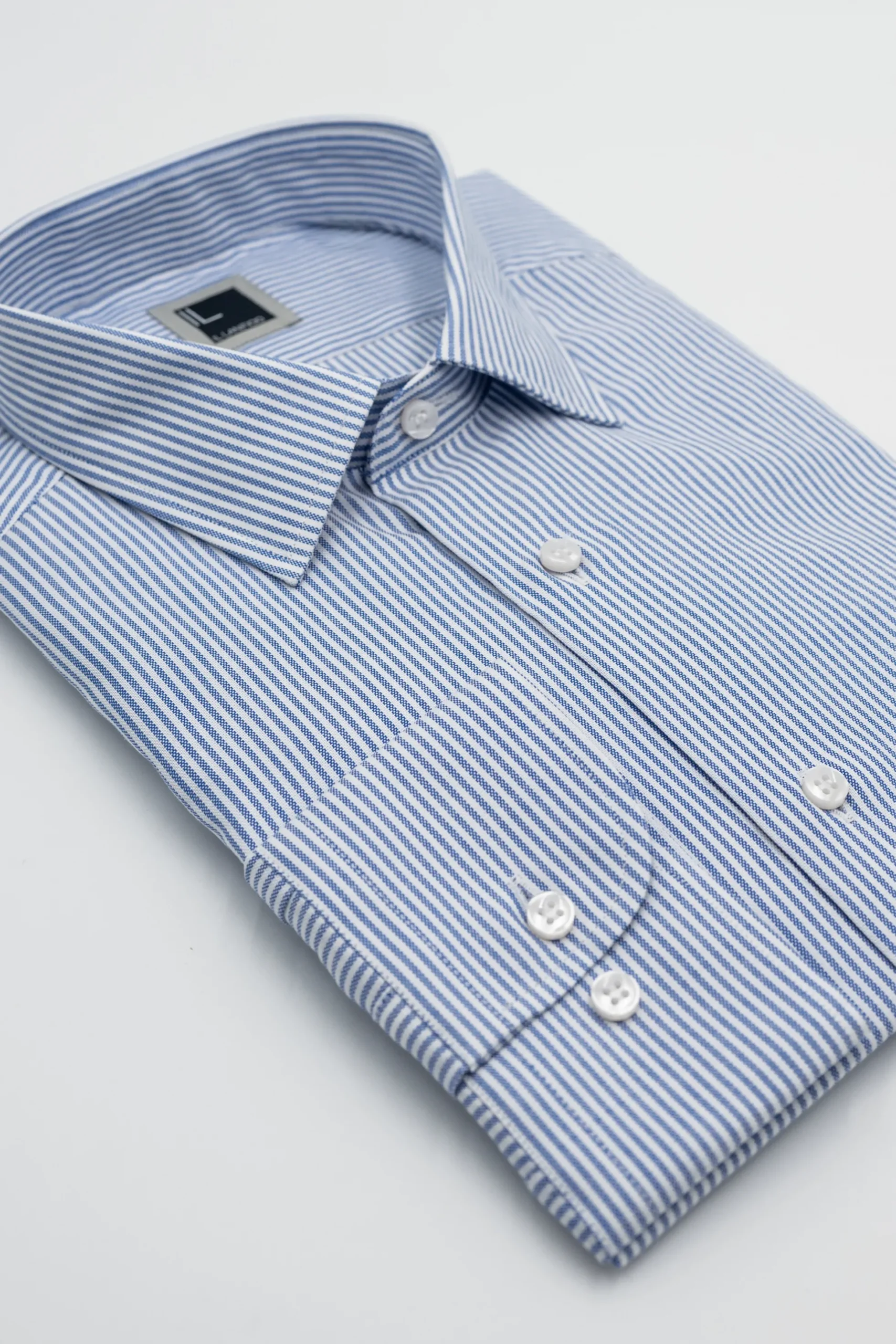 Camicia Slim Fit in Cotone con Collo Classico - AZZURRO RIGATO