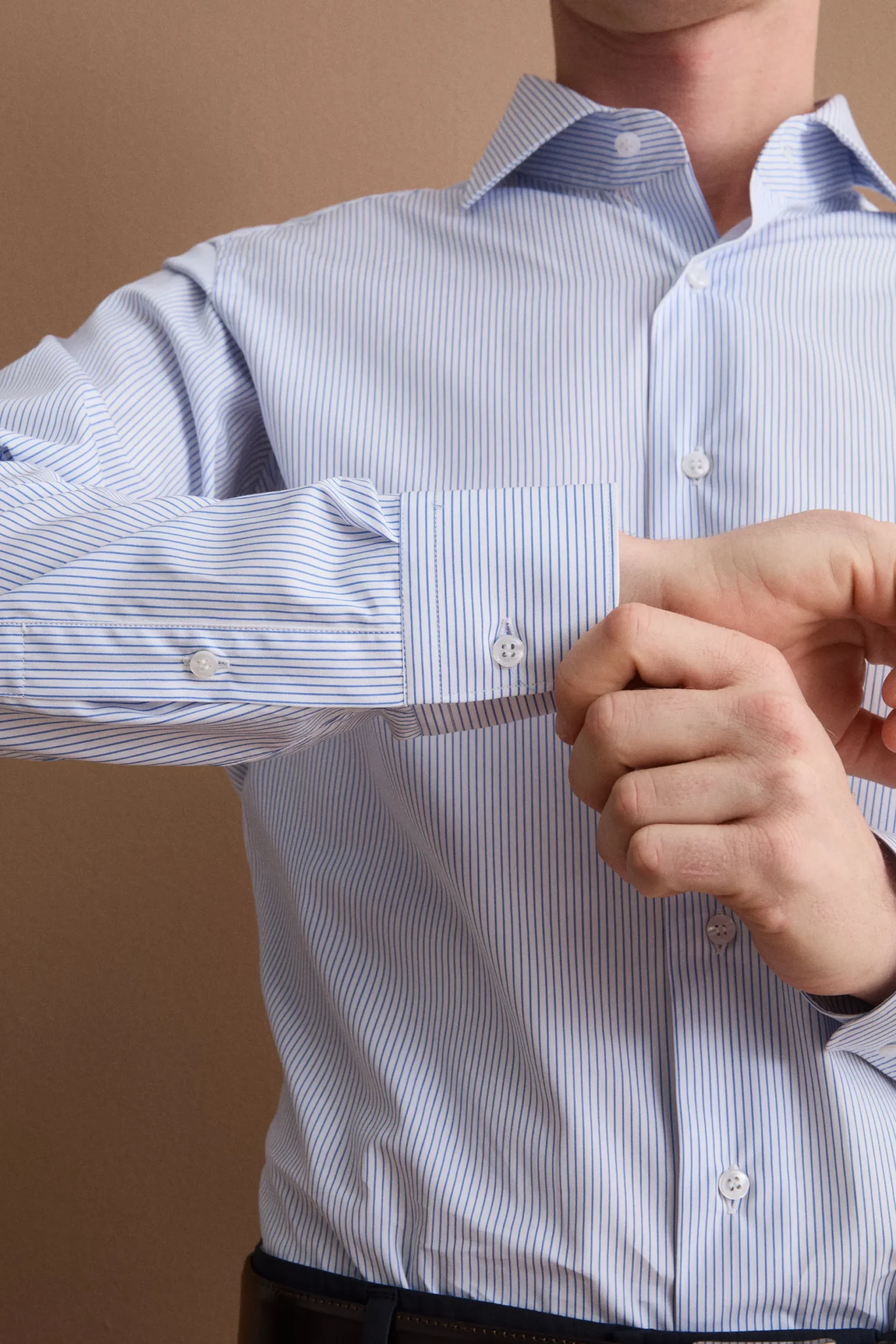 Camicia Slim Fit in Cotone Doppio Ritorto - BIANCO RIGATO