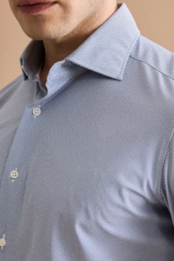 Camicia Slim Fit in Tessuto Tecnico con Colletto Classico - FANT. BLU