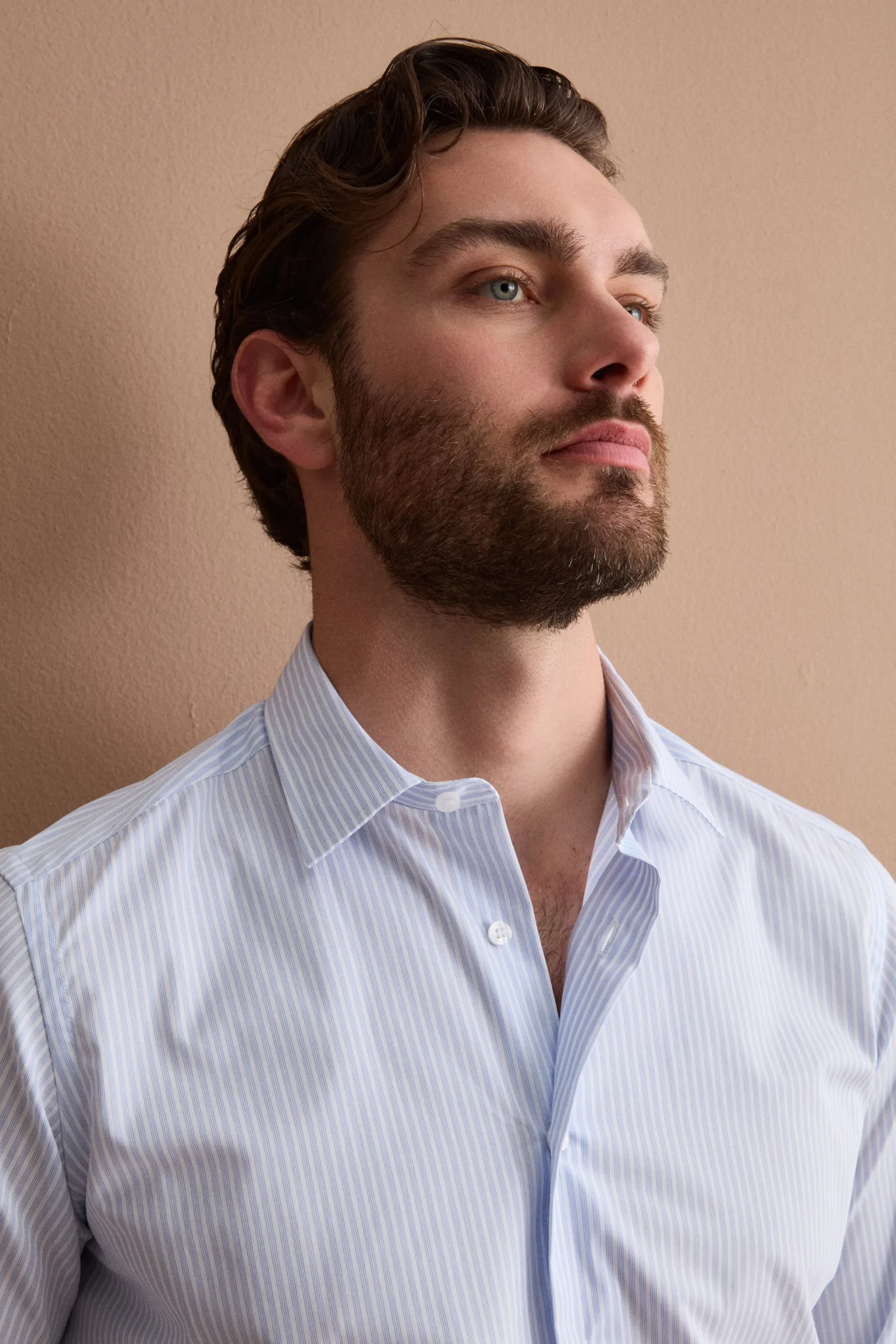 Camicia Slim Fit No Iron in Cotone - RIGATO BIANCO/AZZURRO