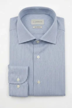 Camicia Slim No Iron Collo Classico - RIGATO BLU