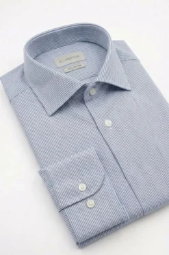Camicia Slim No Iron Collo Classico - RIGATO BLU