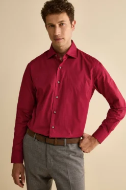 Camicia Tinta Unita Custom Fit in Cotone - BORDEAUX