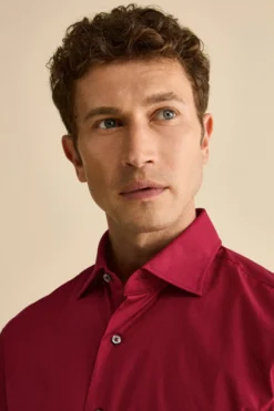 Camicia Tinta Unita Custom Fit in Cotone - BORDEAUX