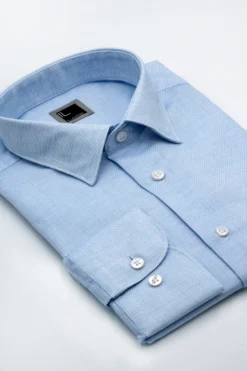 Camicia Tinta Unita Regular Fit con Collo Classico - AZZURRO