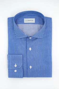 Camicia Twill in Fantasia Custom Fit - RIGATO MICRO BLU